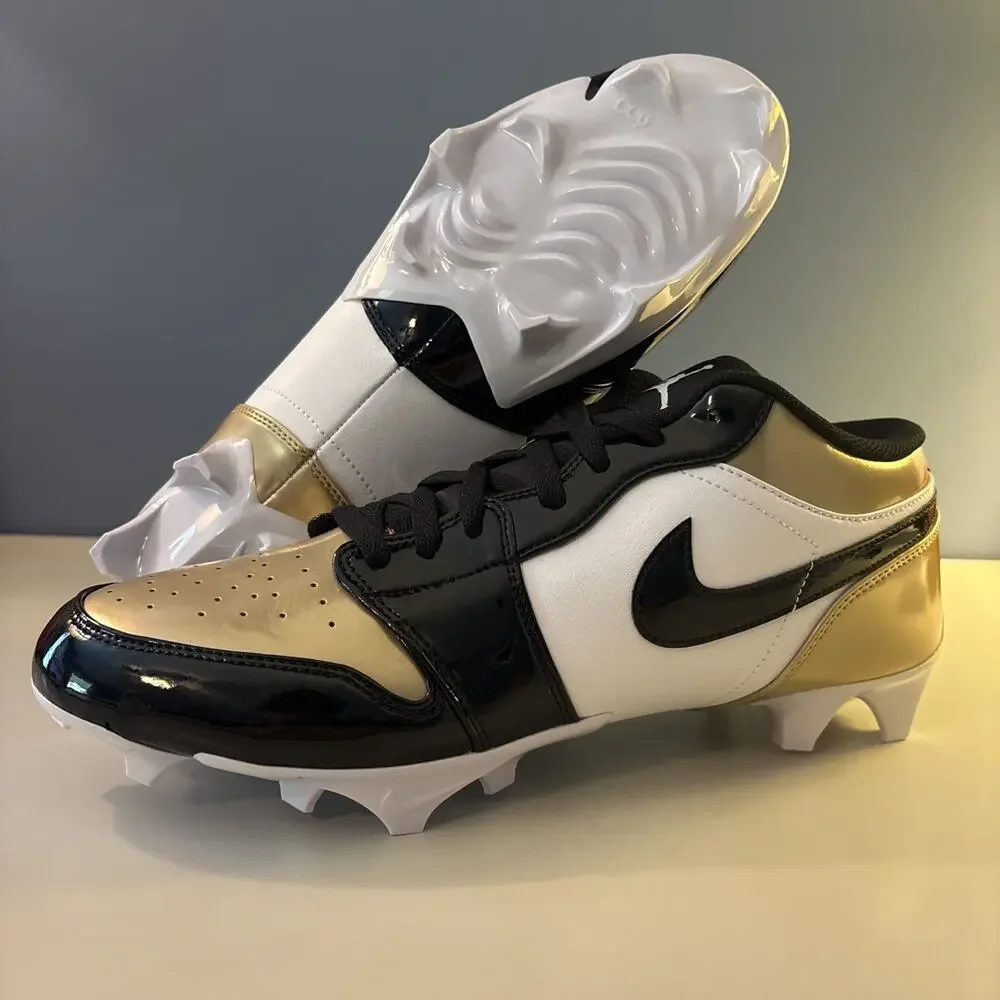 Nike Jordan 1 Low TD Cleats Black Gold Toe (FJ6245-701) Size 13M No Lid!